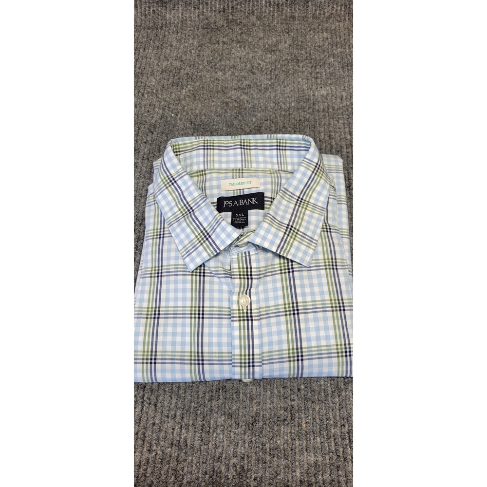 Jos. A. Bank Mens‎ XXL Tailored Fit Plaid Button Down Shirt Blue Green Stretch